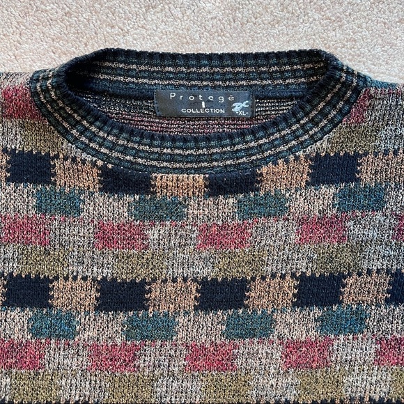 VTG 90s Protege Collection Multi Color Knit Cosby/Biggie Dad Pullover Sweater XL - Picture 2 of 4